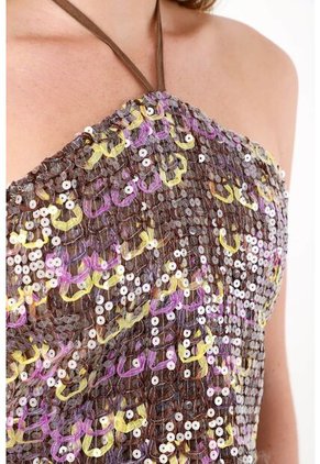 Tennis Camisa Crop Con Lentejuelas Café Para Mujer