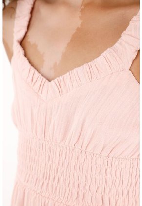 Vestido Rosado Largo Con Elástico En La Cintura Para Niña