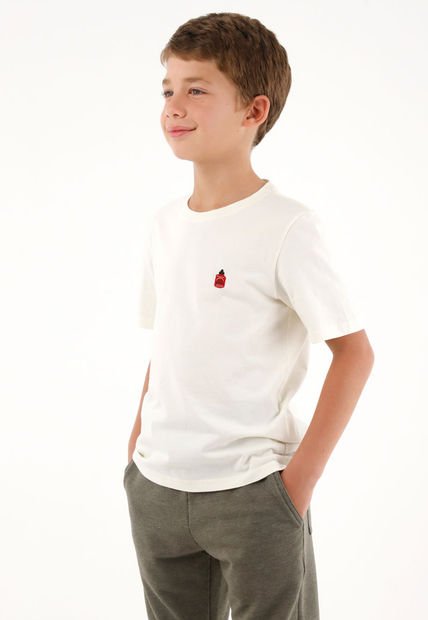 Camiseta Con Bordado Localizado Crudo Para Niño