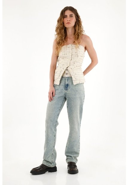 Tennis Jean Recto Con Corte Tejido Y Lurex En Pretina Para Mujer