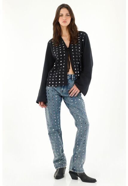 Tennis Buzo Con Taches Decorativos Negro Para Mujer