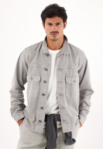 Chaqueta Gris Con Bolsillos De Tapa Para Hombre
