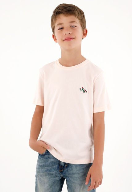 Camiseta Rosada Básica Con Estampado Divertido Para Niño