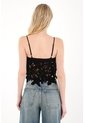 Tennis Camisa Crop Con Bordado De Flores Negra Para Mujer de Tennis