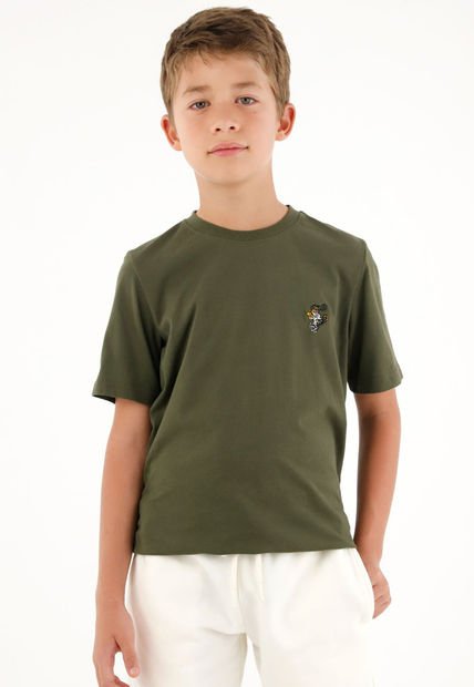 Camiseta Con Bordado Decorativo Verde Para Niño