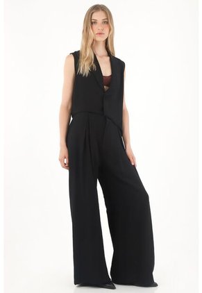 Tennis Pantalón Wide Leg Tipo Sastre Negro Para Mujer
