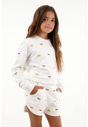 Bermuda Crudo Con Bordado De Mariposas Para Niña