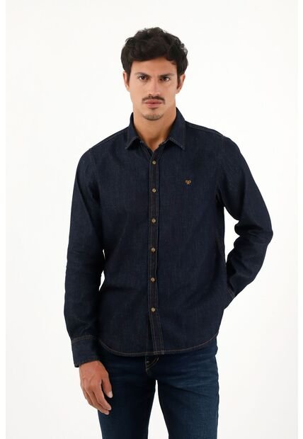 Tennis Camisa Azul Manga Larga En índigo Liviano Para Hombre