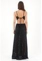 Tennis Vestido Largo De Cuello Halter En Tela Ojalillo Negro Para Mujer de Tennis