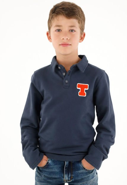 Buzo Cuello Tipo Polo Azul Para Niño