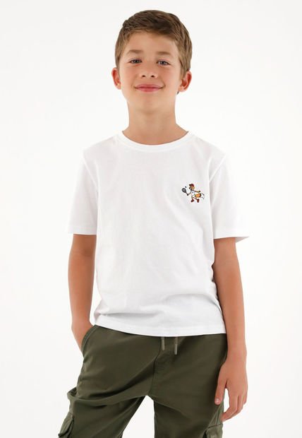 Camiseta Con Bordado Decorativo Blanca Para Niño