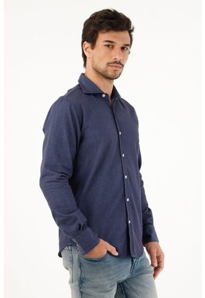 Tennis Camisa Azul Oscura Regular Fit Preteñida Para Hombre