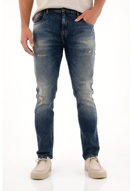 Tennis Jean Recto Con Desgastes Azul Para Hombre