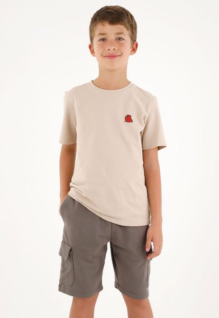 Camiseta Básica Café Con Estampado En Punto Corazón Para Niño
