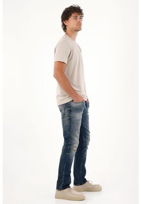 Tennis Jean Recto Con Desgastes Azul Para Hombre