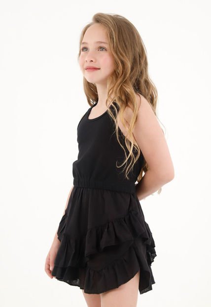 Vestido Corto Con Boleros Y Elástico En La Cintura Para Niña
