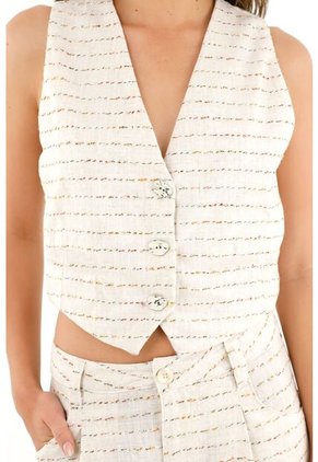 Tennis Chaleco En Tweed Con Botones Para Mujer