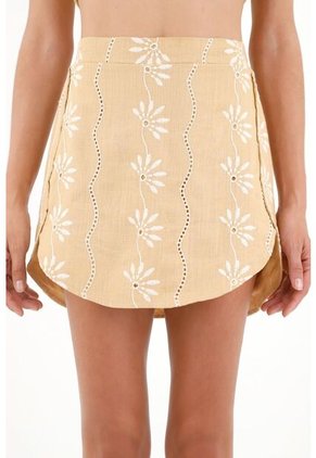 Falda Café Con Detalles Bordados Para Mujer