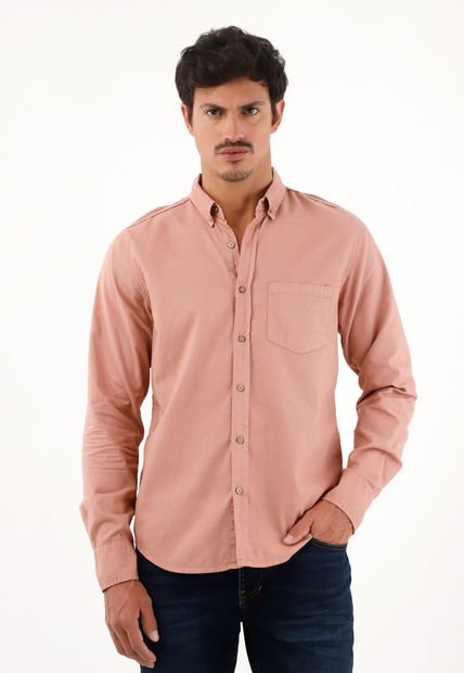 Camisa Oxford Manga Larga Rosada Para Hombre