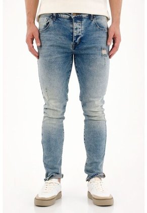 Tennis Jean Skinny Con Rotos Y Desgastes Azul Claro Para Hombre