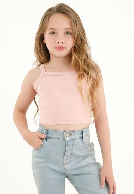Camiseta Crop Rosada En Rib Para Niña