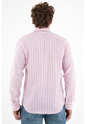 Camisa Rosada Con Diseño Preteñido A Rayas Para Hombre