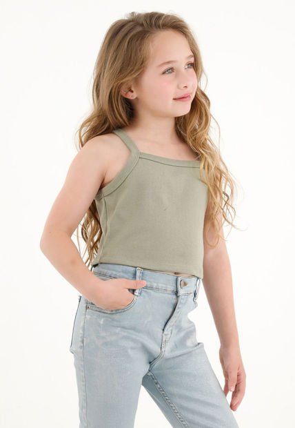 Camiseta Crop Verde En Rib Para Niña
