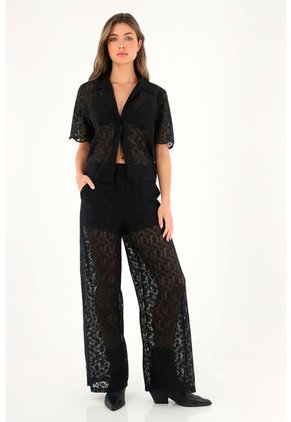Tennis Camisa Tipo Bowling En Encaje Negra Para Mujer