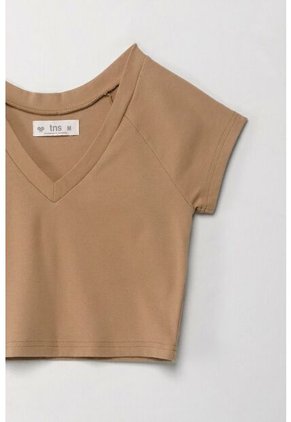 Tennis Camiseta Crop Con Escote En V Crudo Para Mujer