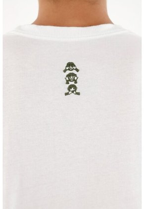 Camiseta Unisex Blanca Con Bordado De Monos En Cuello Posterior