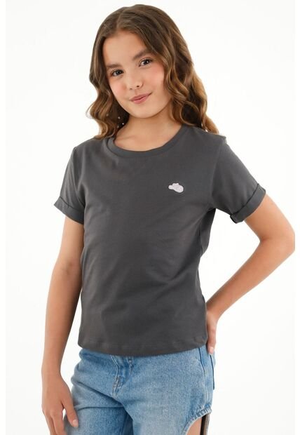 Camiseta Gris Con Mini Bordado Para Niña