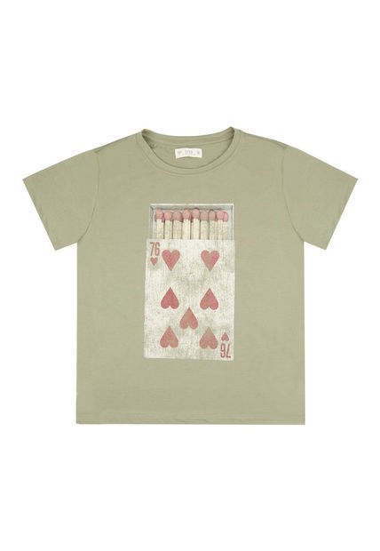 Camiseta Verde Con Estampado De Corazones Para Mujer