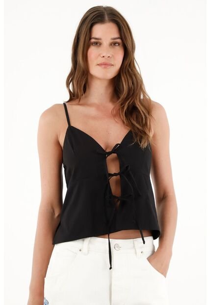 Tennis Camisa Con Escote En V Negra Para Mujer