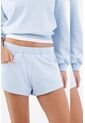 Tennis Bermuda Para Mujer En Algodón Azul Cielo Fit Relajado Con Pretina Elástica Ancha de Tennis