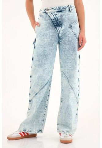 Tennis Jean Wide Leg Azul Tiro Alto Para Mujer Tennis