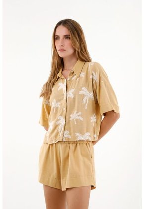 Tennis Camisa Cropped Con Diseño Bordado Café Para Mujer