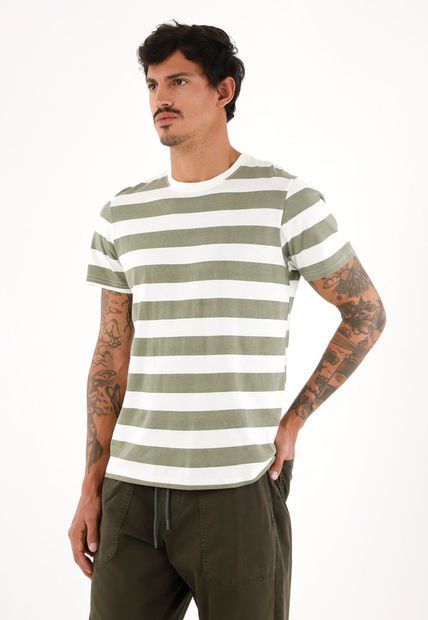 Camiseta Con Estampado De Rayas Verdes Para Hombre