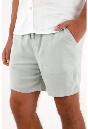 Tennis Bermuda En Lino Ajustable Con Cordón Verde Para Hombre