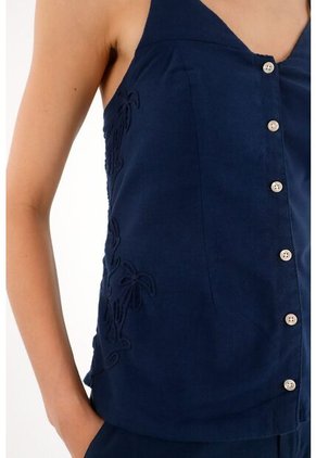 Tennis Camisa De Tiras Con Detalle Bordado Azul Para Mujer