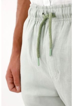 Tennis Bermuda En Lino Ajustable Con Cordón Verde Para Hombre