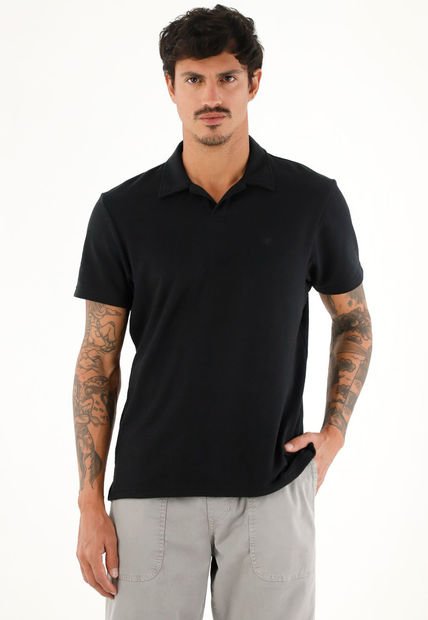 Polo Negra En Tela Jersey Con Raqueta Bordada Para Hombre