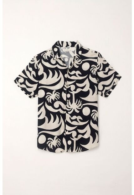 Tennis Camisa Tipo Bowling Con Estampado Playero Para Hombre