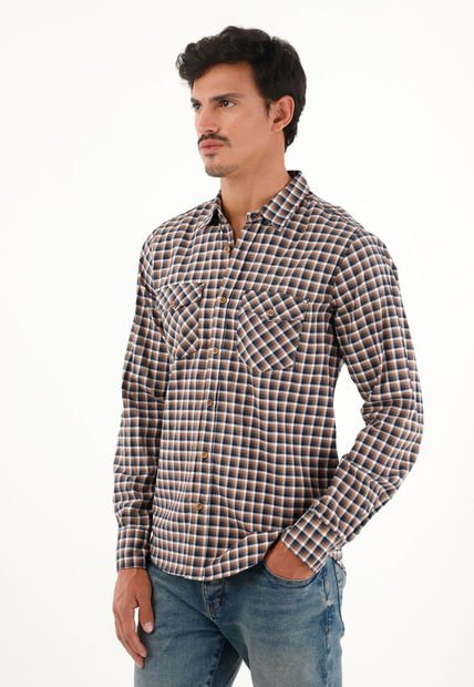 Camisa Leñadora Con Botones En Madera Café Para Hombre