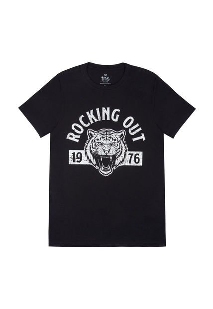 Camiseta Básica Estampada Negra Para Hombre