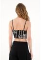 Tennis Crop Top Negro Con Escote Corazón Para Mujer de Tennis