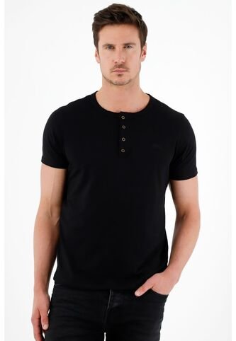 Tennis Camiseta Negra Tipo Henley Para Hombre Tennis