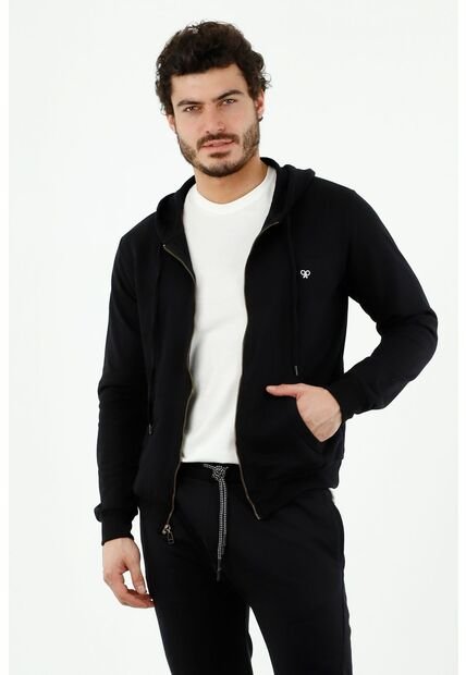 Buzo De Hombre, Silueta Amplia, Con Capucha, Manga Larga, Color Negro