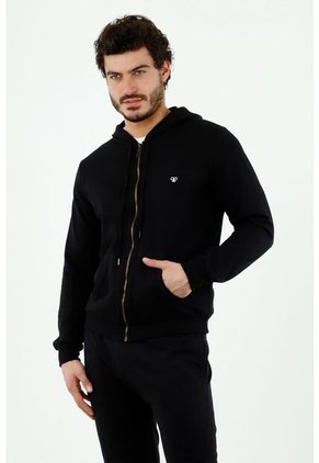 Buzo De Hombre, Silueta Amplia, Con Capucha, Manga Larga, Color Negro