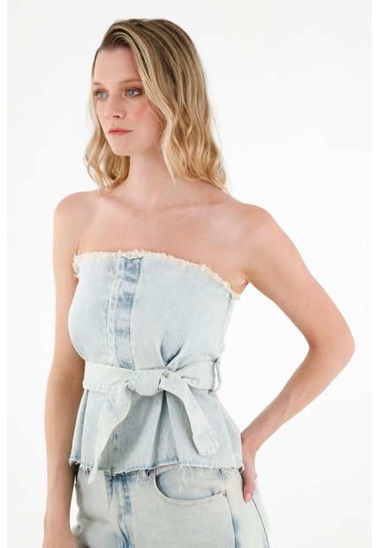 Tennis Camisa Strapless En Demin Azul Para Mujer