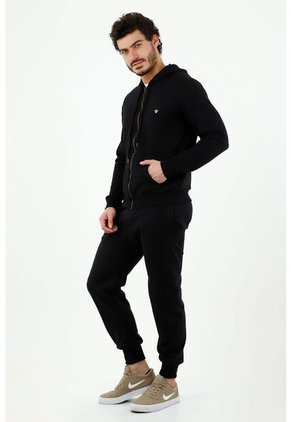 Buzo De Hombre, Silueta Amplia, Con Capucha, Manga Larga, Color Negro